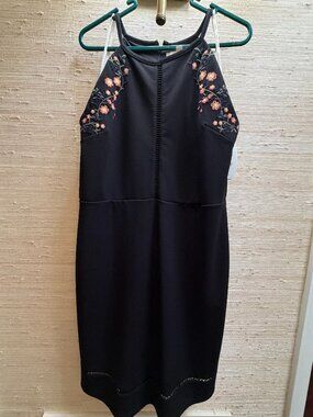 Hailey Lyn Black Floral Embroidered Midi Dress Sleeveless Size M